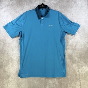 Nike Dri Fit Tiger Woods Perforated Golf Polo Shirt Large Blue Aqua Performance